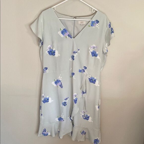 LOFT Women's Floral Wrap Dress - Blue and White - Picture 1 of 4